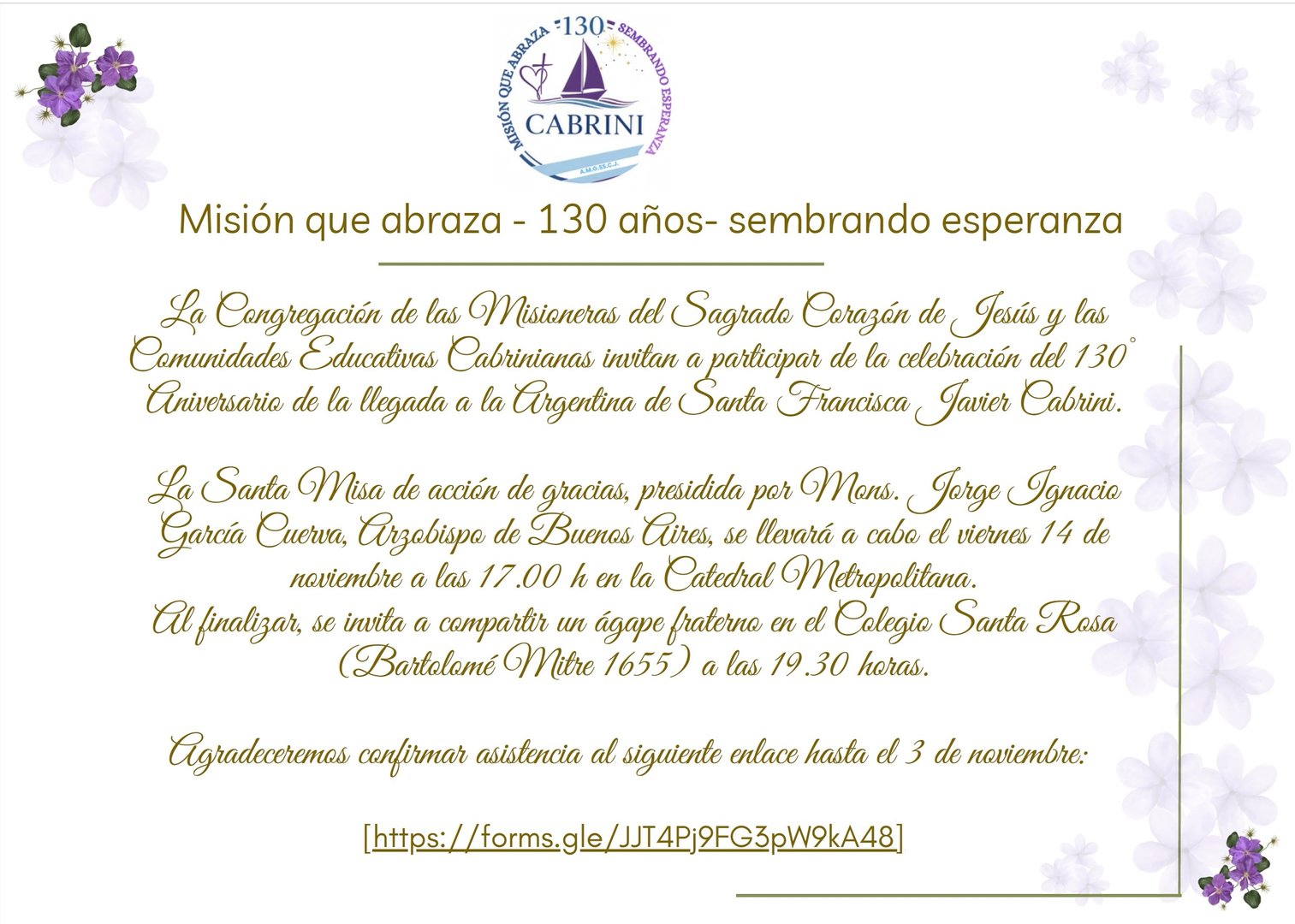 130 anni dall'arrivo di Madre Cabrini in Argentina!