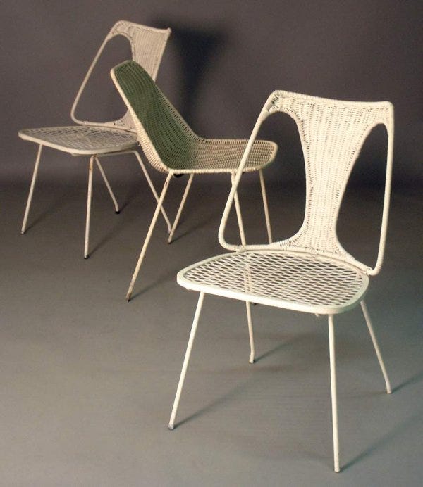 Wicker and wrought iron chairs